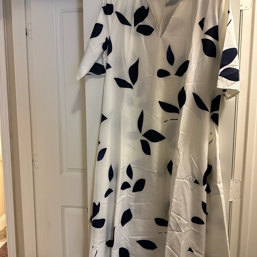 White Dress with Black Leaf Pattern
